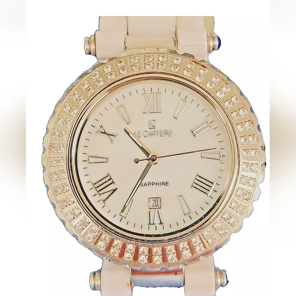 Le Chateau White and Silver Watch with Crystal Accents - Picture 3 of 10